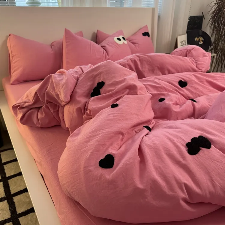 ins超柔四件套毛巾绣水洗工艺磨毛床品亲肤单人学生宿舍三件套