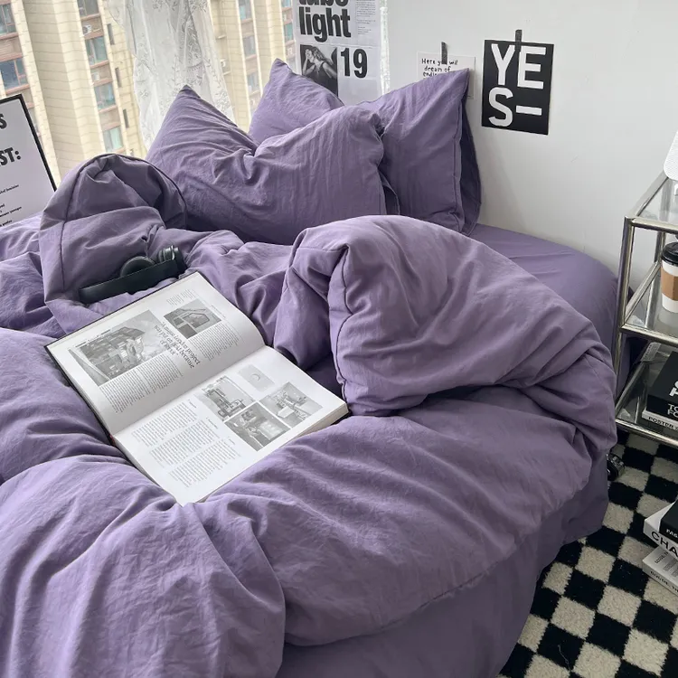纯色-ins四件套水洗超柔超亲肤网红简约学生宿舍三件套床上用品