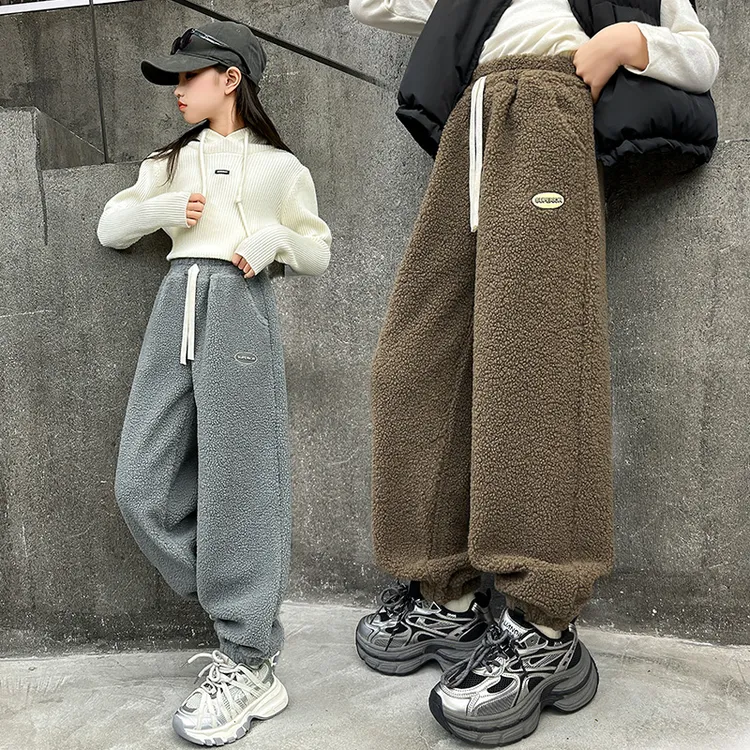 女童裤子秋冬2024中大儿童加绒加厚6-12岁15岁束脚潮款外穿休闲裤