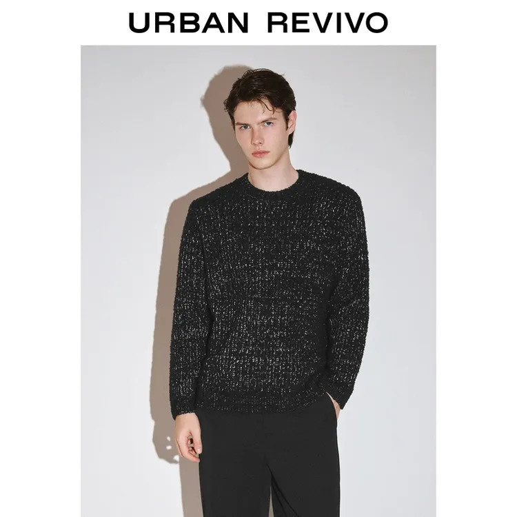 UR男装时尚慵懒风纯色圆领长袖针织衫UMM940013