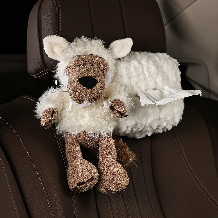 伪装羊车载纸巾盒挂式汽车椅背抽纸盒女可爱卡通车内装饰公仔摆件