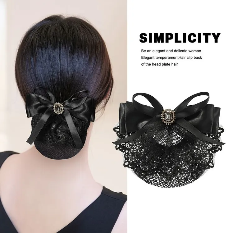 布艺发饰 法式黑色发夹蝴蝶结简约气质职业发网盘发可拆卸发饰
