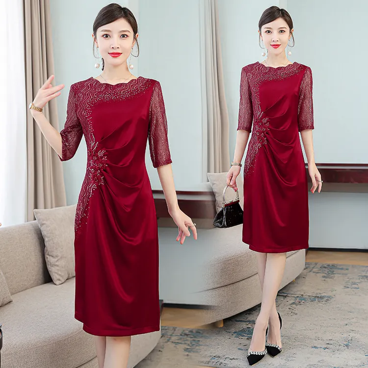 芙号旗舰妈妈婚宴礼服高贵短款醋酸连衣裙旗袍小个子喜婆婆婚礼服