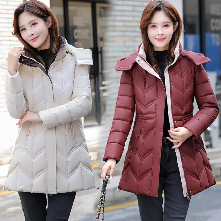 新款中年保暖洋气棉袄中长款加厚棉衣女士修身冬季外套免洗棉服