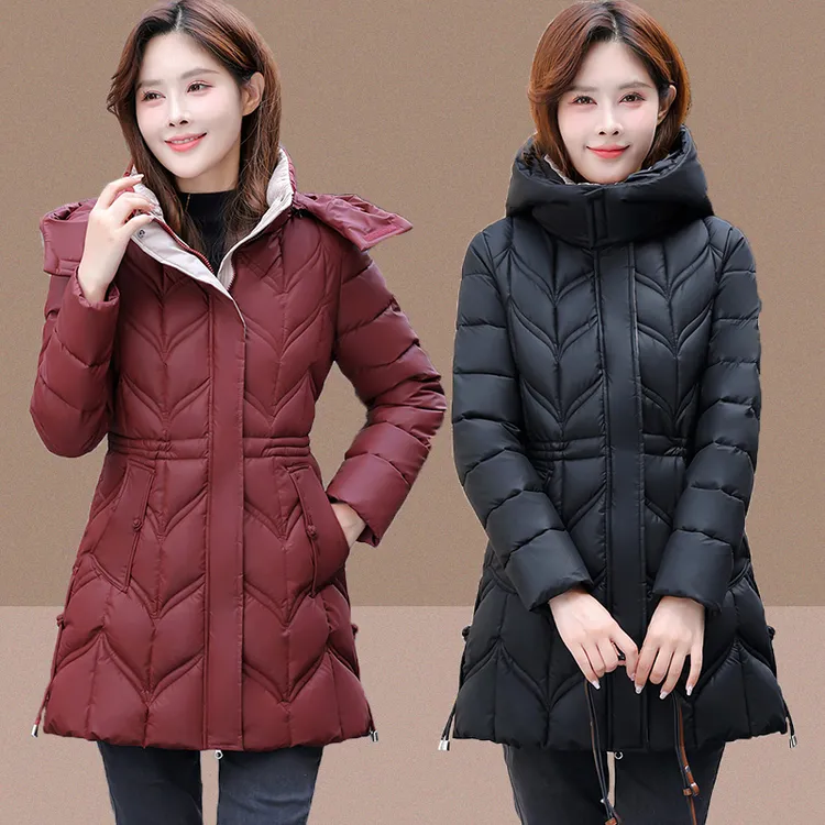洋气棉服棉衣免洗女士外套修身冬季保暖新款中长款加厚中年棉袄