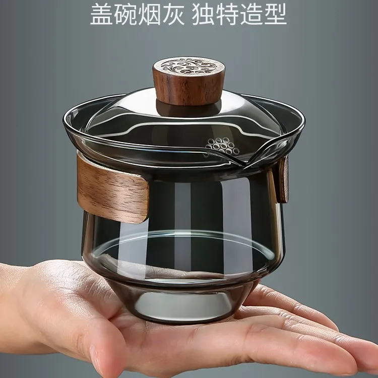 院子茶礼日式玻璃茶盖碗耐热防烫茶杯茶具带盖加厚家用功夫茶具