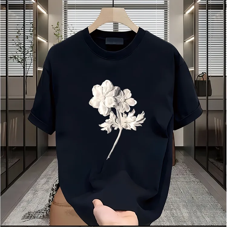 重磅纯棉男士印花百搭短袖设计感潮流轻奢休闲圆领白色T恤ins宽松