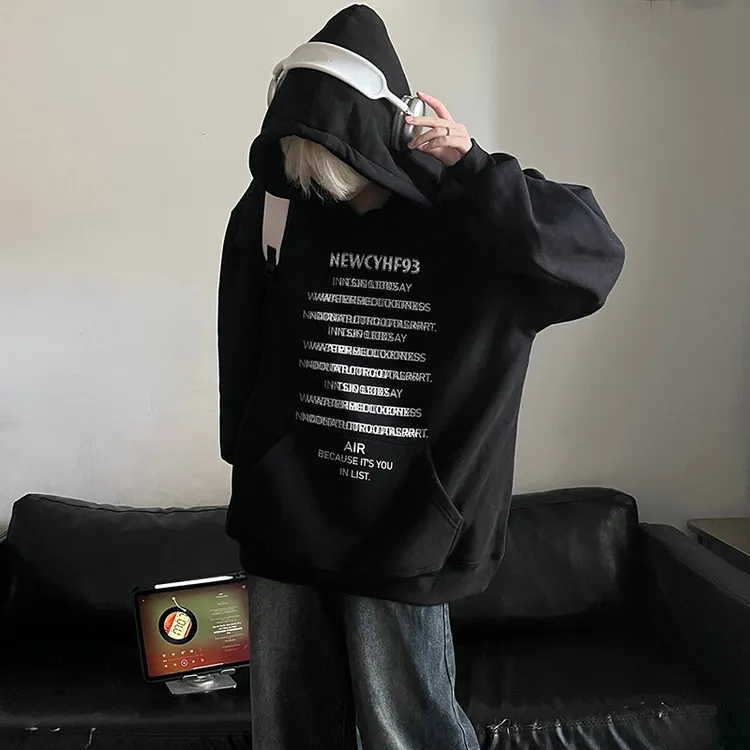 美式高街幻影字母印花连帽套头卫衣外套男士秋季痞帅炸街潮牌上衣
