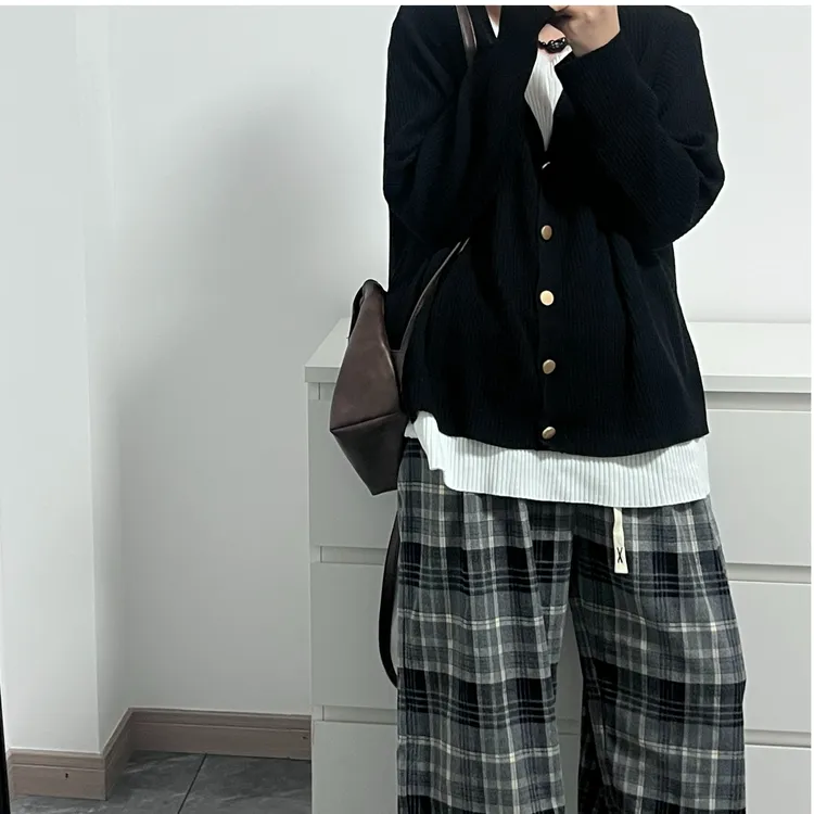 【PAOMIAN】主播私服韩系新款慵懒复古春季撞色假两件针织上衣
