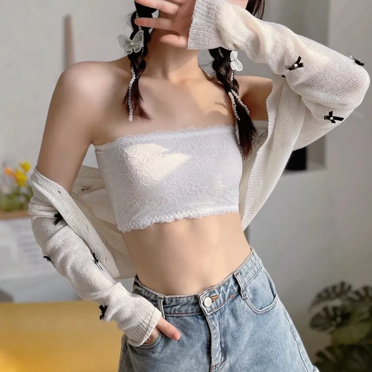 蕾丝防滑抹胸一片式防走光遮胸内搭裹胸打底无肩带内衣少女围胸夏