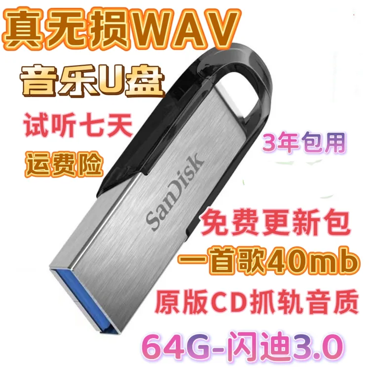 64G-WAV真无损3.0音乐U盘cd抓轨豪华车载两分频发烧友三分屏专用