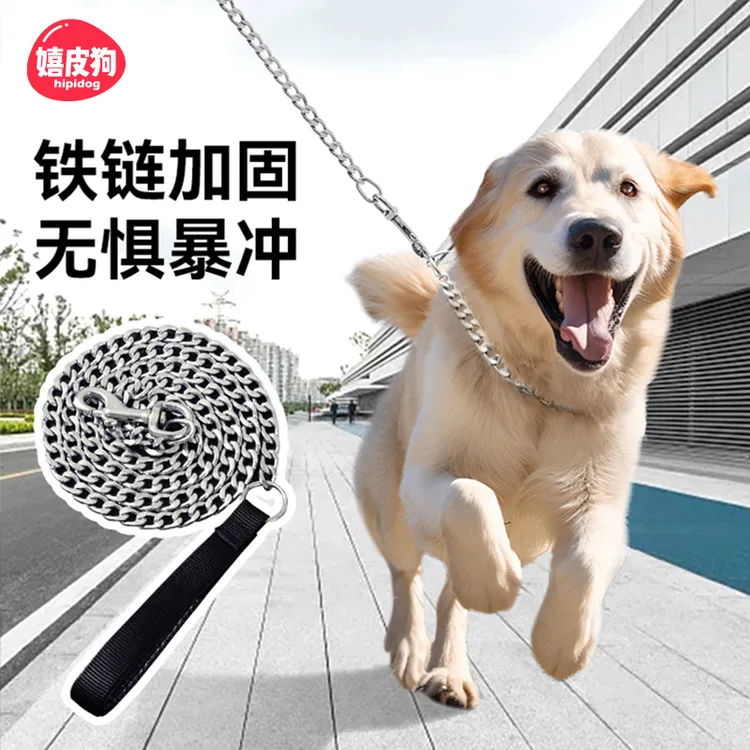 [达人]防爆冲项圈中大型犬金毛萨摩耶伸缩牵引绳P链宠物遛狗3471