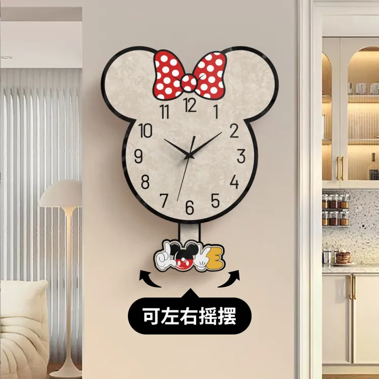 卡通米妮钟表客厅家用挂钟创意时钟挂墙电视墙格栅装饰静音石英钟