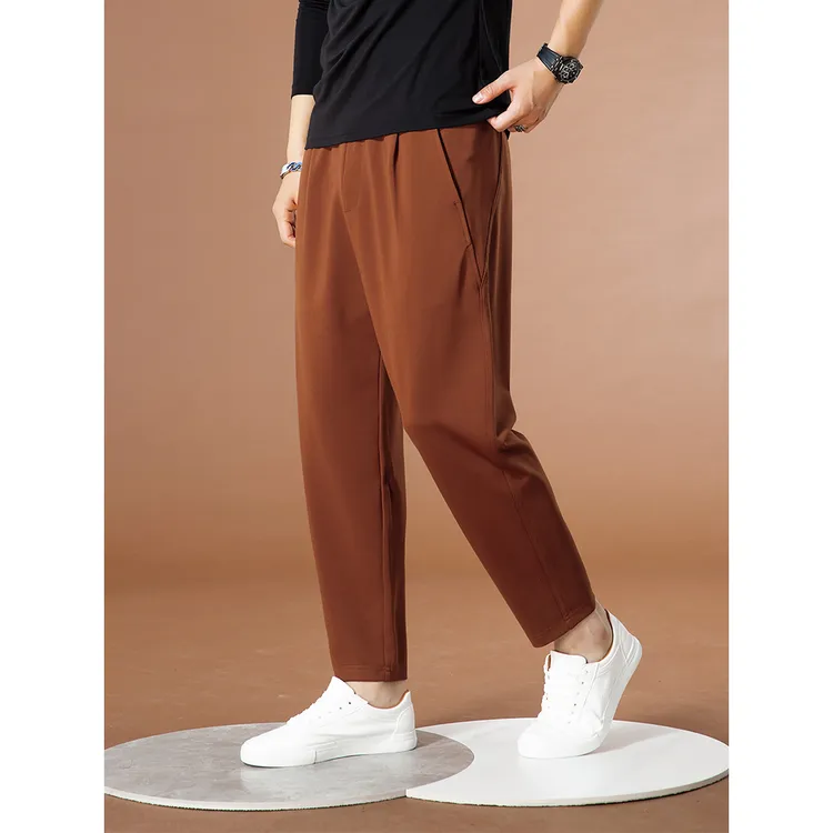 哈伦裤男九分小脚垂感咖啡色四季宽松韩版潮流百搭舒适弹力休闲裤
