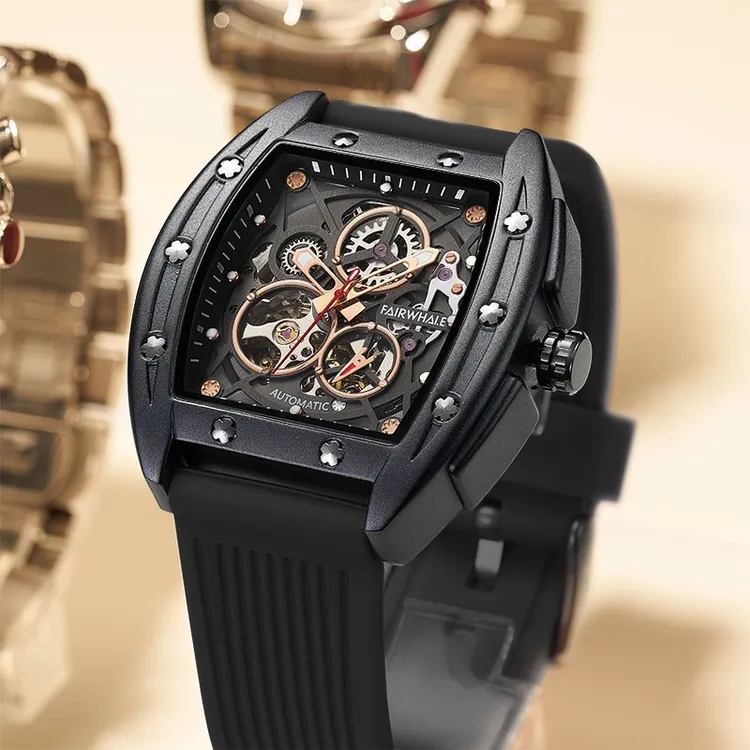 马克华菲手表酒桶型男士防水时尚镂空男款全自动机械表6180