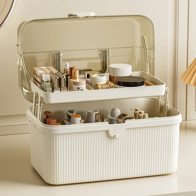 化妆品收纳盒高级感大容量桌面防尘美术生工具箱美甲收纳箱子饰品