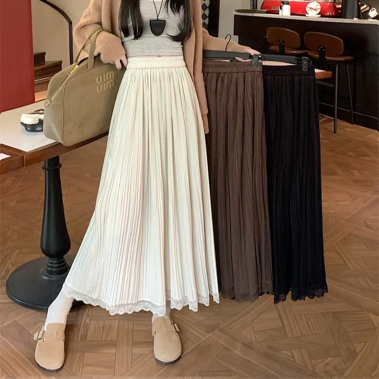 大码蛋糕裙半身裙女高腰遮胯灯芯绒a字裙百褶裙胖mm春秋冬