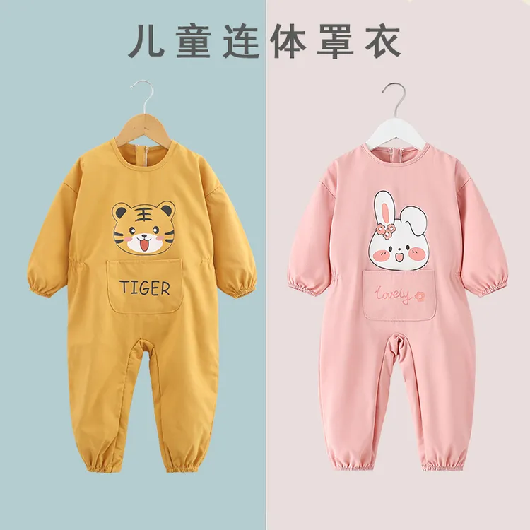 宝宝连体防水防脏罩衣婴儿学步儿童爬行服秋冬一体连身护衣爬爬服