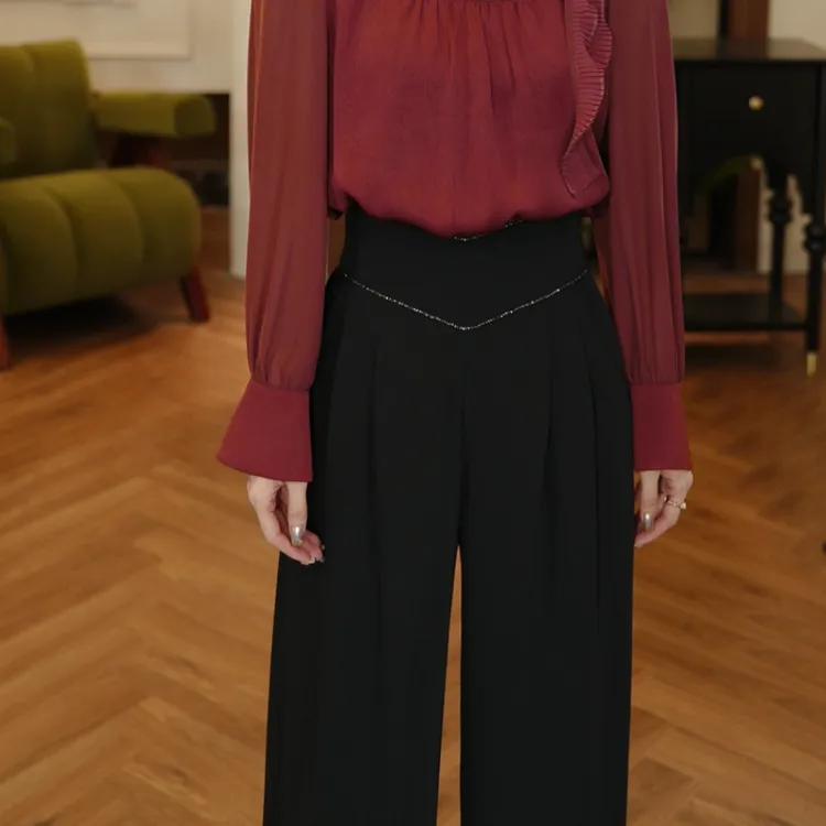 范有名 【轻风】设计师款简约气质修身高腰休闲宽松直筒裤248101