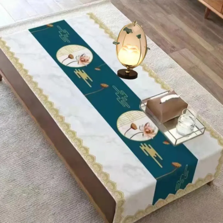 新中式荷花{长150x宽90}长方形茶几桌布防烫防水防污防油免洗桌布