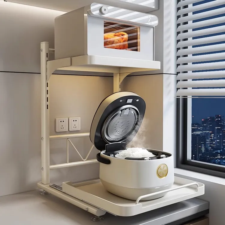 抽拉式电饭煲置物架厨房烤箱多功能支架台面微波炉收纳架子免打孔