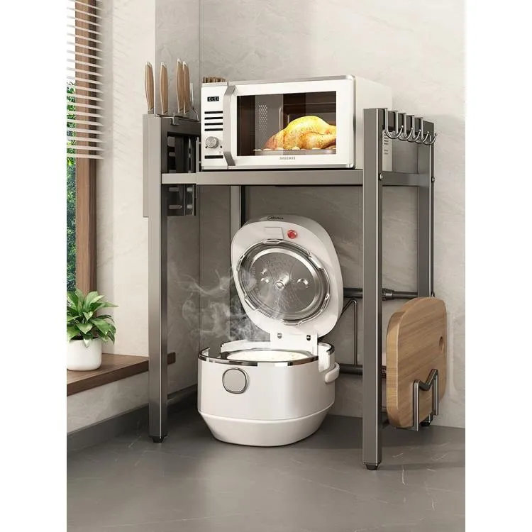 枪灰可伸缩电饭煲置物架厨房微波炉架子多功能台面空气炸锅收纳架