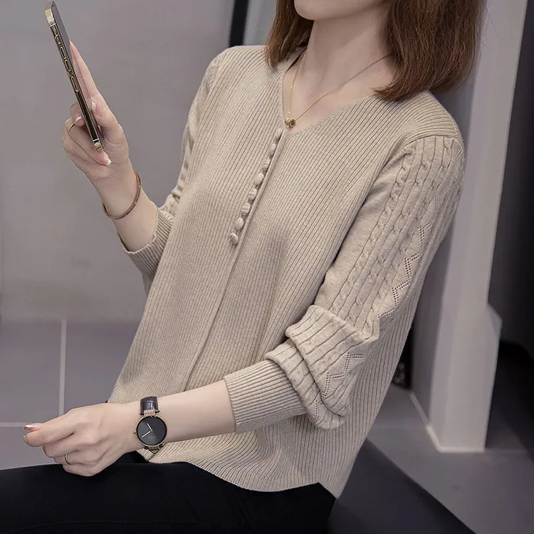 设计感不规则针织衫V领上衣女士2024新款洋气毛衣秋冬时尚打底衫