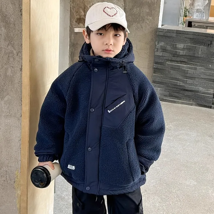 男童外套毛毛衣秋冬款夹棉加厚2025新款中大童冬装韩版保暖上衣潮