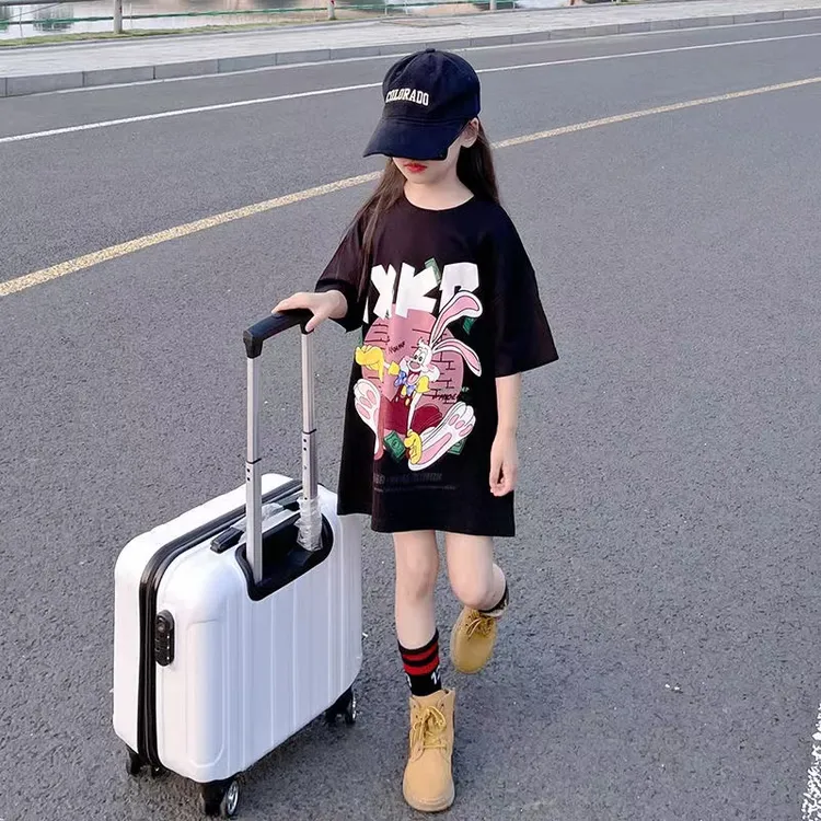 女童夏装短袖T恤2024新款儿童洋气童装中大童夏季网红中长款T恤裙