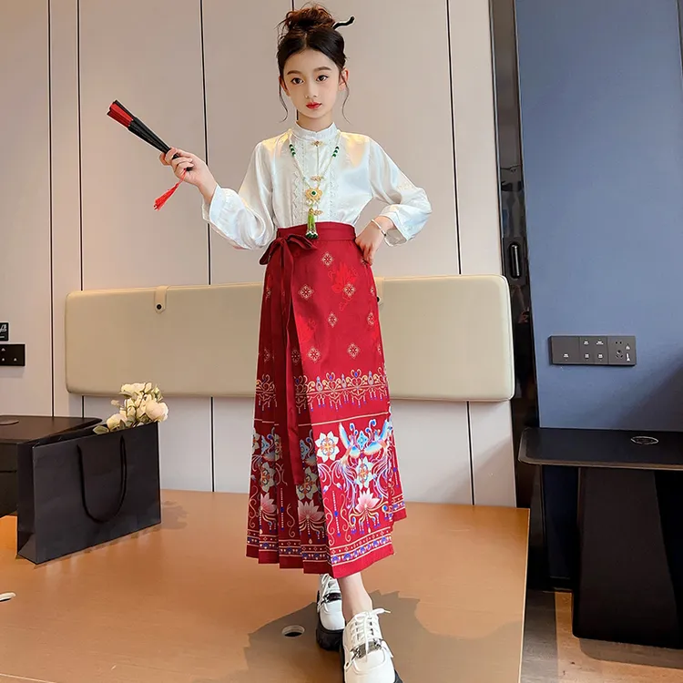 儿童马面裙女童秋装套装6-12岁小女孩古装洋气大童女装汉服两件套