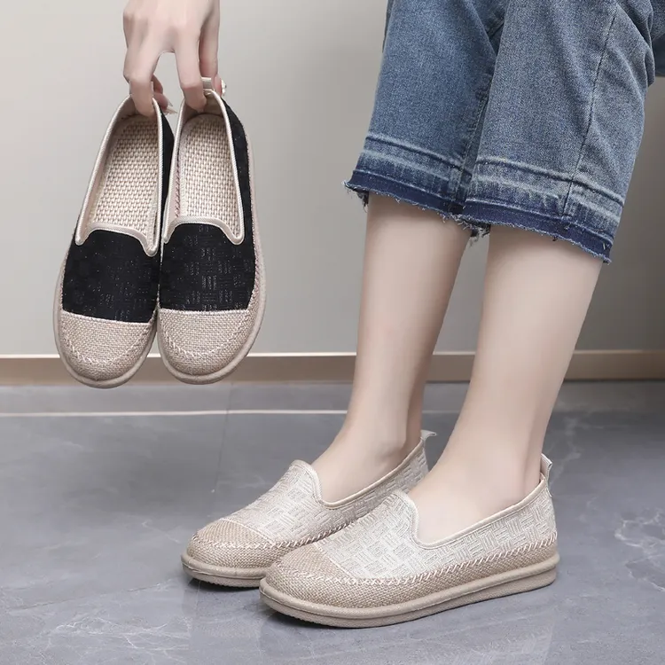 新款渔夫鞋子女懒人豆豆鞋老北京布鞋女鞋平底舒适百搭一脚蹬单鞋