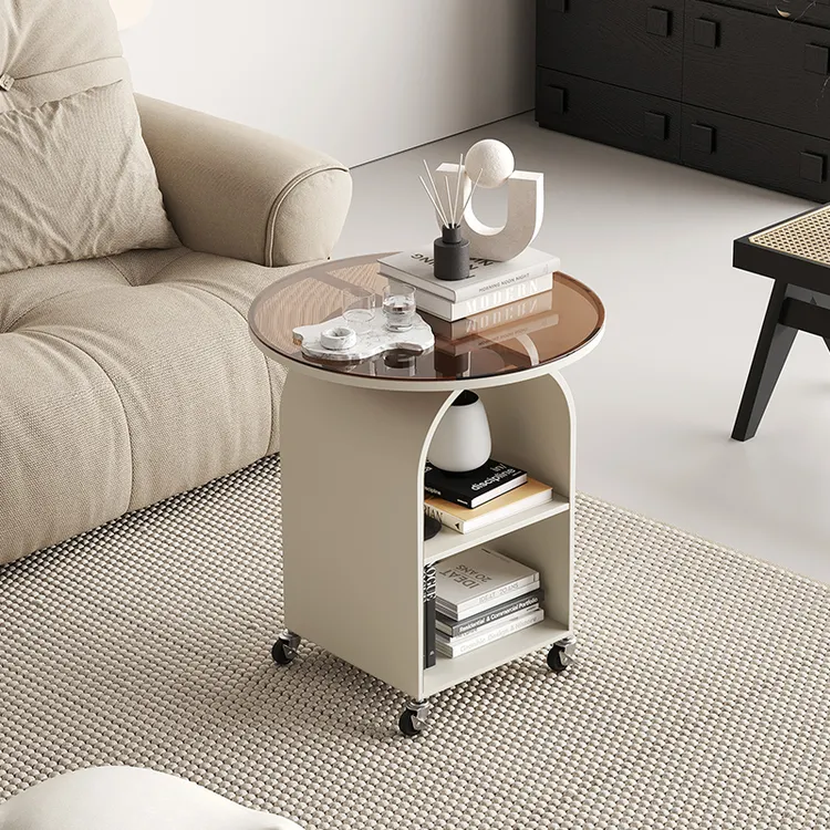 小户型移动边几床头柜钢化玻璃铁艺卧室家用中古侘寂风高级感创意