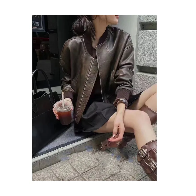 JINMINGJIA2024秋季新款真皮渐变手工擦色短韩版外套GN0092