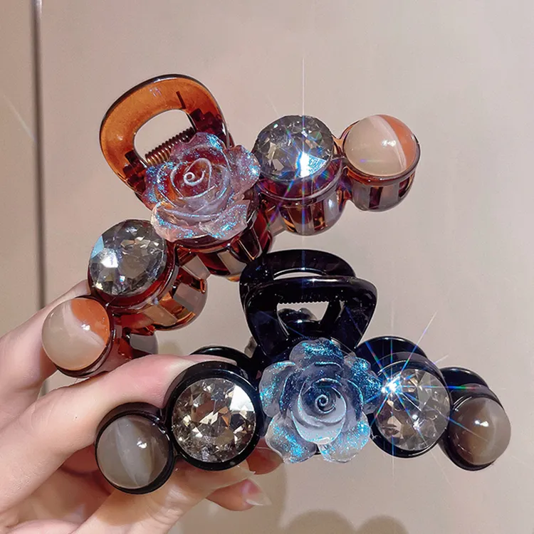 时尚精致晕染花朵抓夹女2025新款高级感气质水钻后脑勺夹子头饰