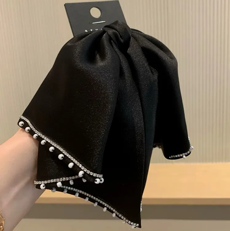 缎面双层珠珠蝴蝶结发抓女法式气质洋气高级感后脑勺盘发夹发饰