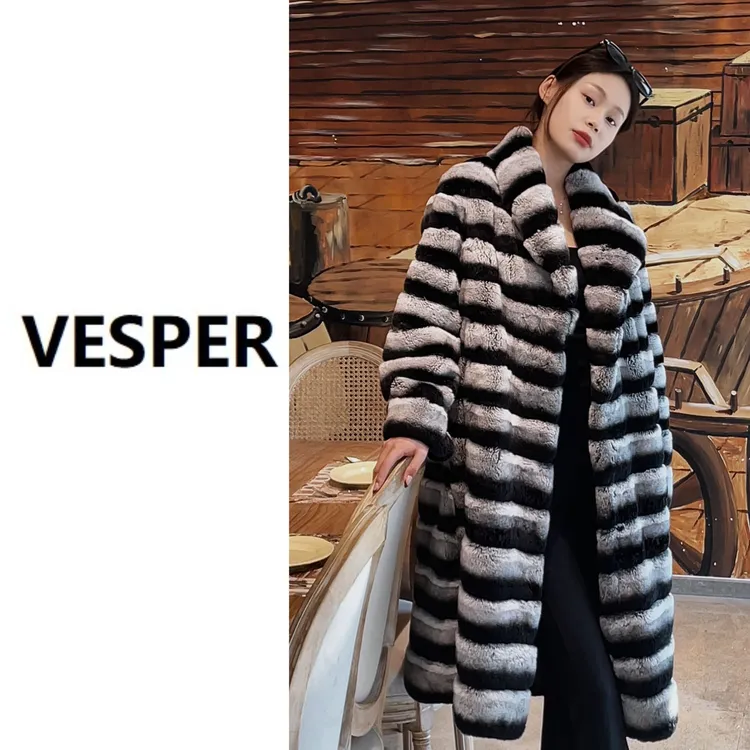 VESPER【绝代风华】进口雷克斯龙猫青紫蓝獭兔毛青果领皮草外套