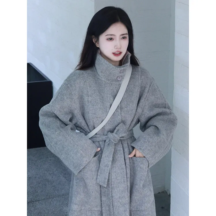 长款毛呢双面毛呢时尚韩版气质复古宽松中长款保暖长款毛呢春秋