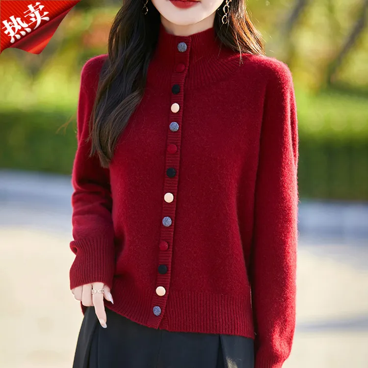 哥弟阿玛施正品彩扣100%羊毛假开衫女士翻领套头毛衣内搭上衣秋冬
