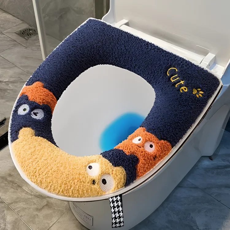马桶垫坐垫子四季通用家用防水毛绒加厚冬季拉链款可爱坐便器套圈