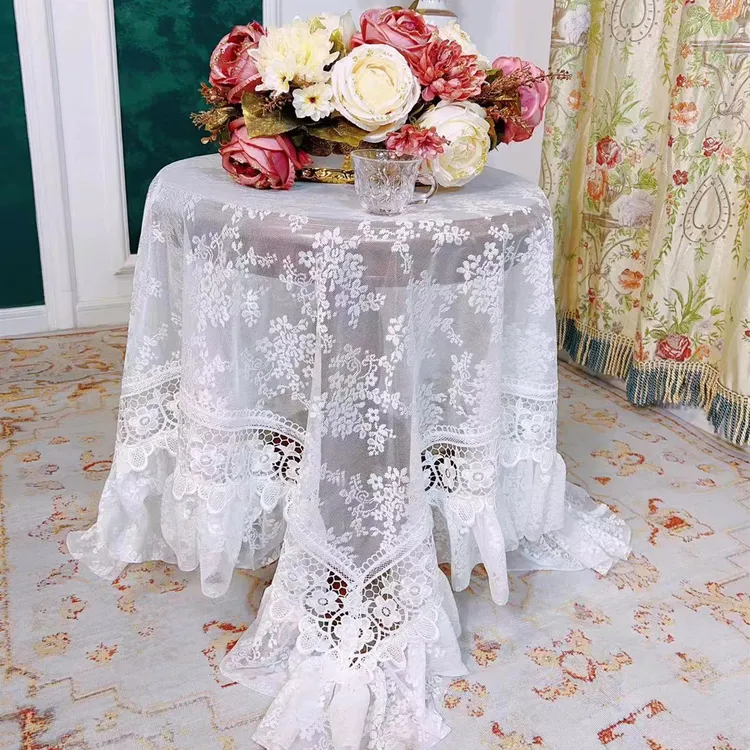 法式复古公主蕾丝桌布圆桌方形餐桌茶几布ins风白色浪漫台布盖布