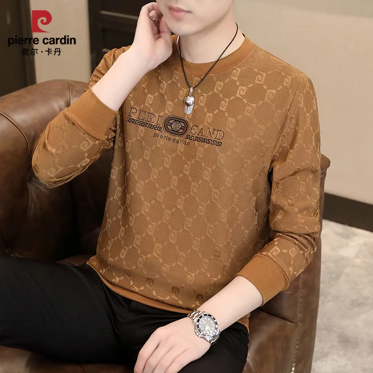 皮尔卡丹卫衣穿搭春秋男士简欧时尚休闲春装上衣春季欧货提花男装