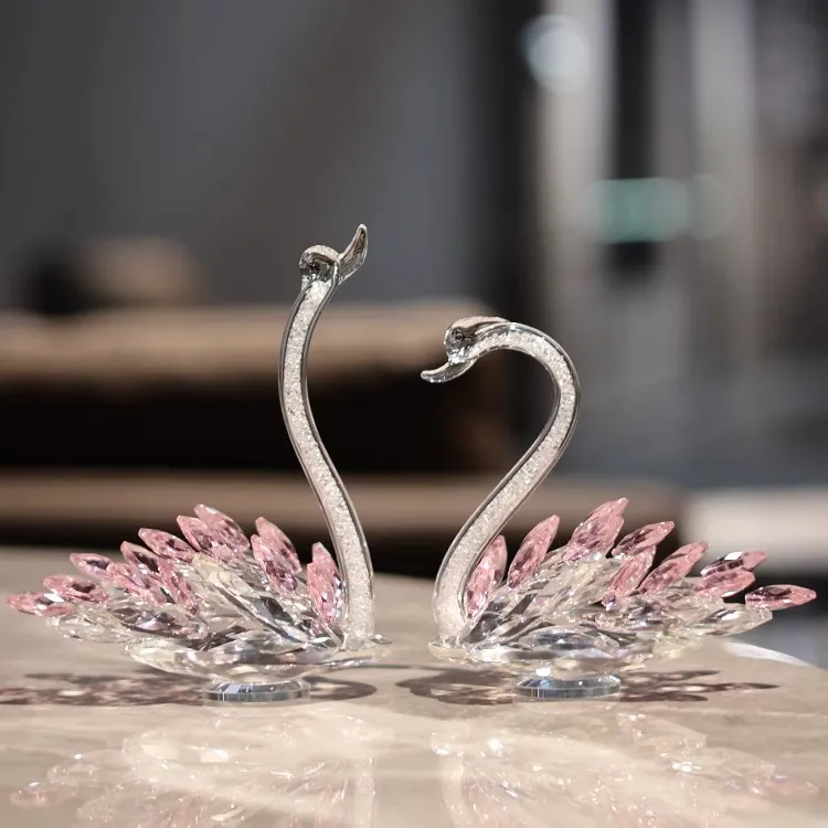 高档个性欧式水晶装钻天鹅摆件轻奢玄关客厅电视柜酒柜装饰品摆件