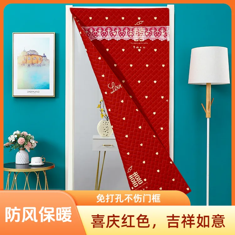 冬季棉门帘加厚挡风空调帘夹棉保暖卧室隔断隔音防寒免打孔厚帘子