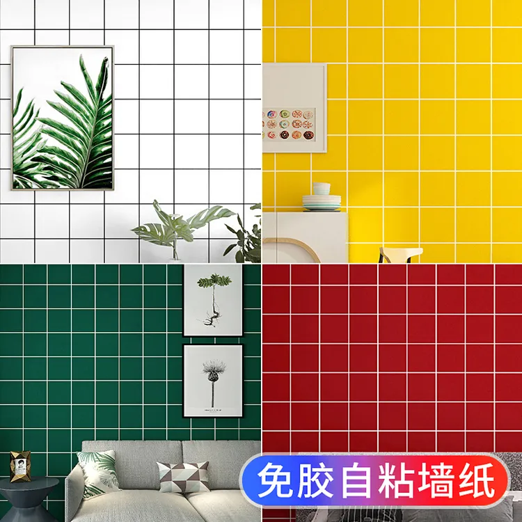 自粘黑白格子墙纸奶茶店铺装修商用墙贴纸防水防潮家用自贴墙壁纸