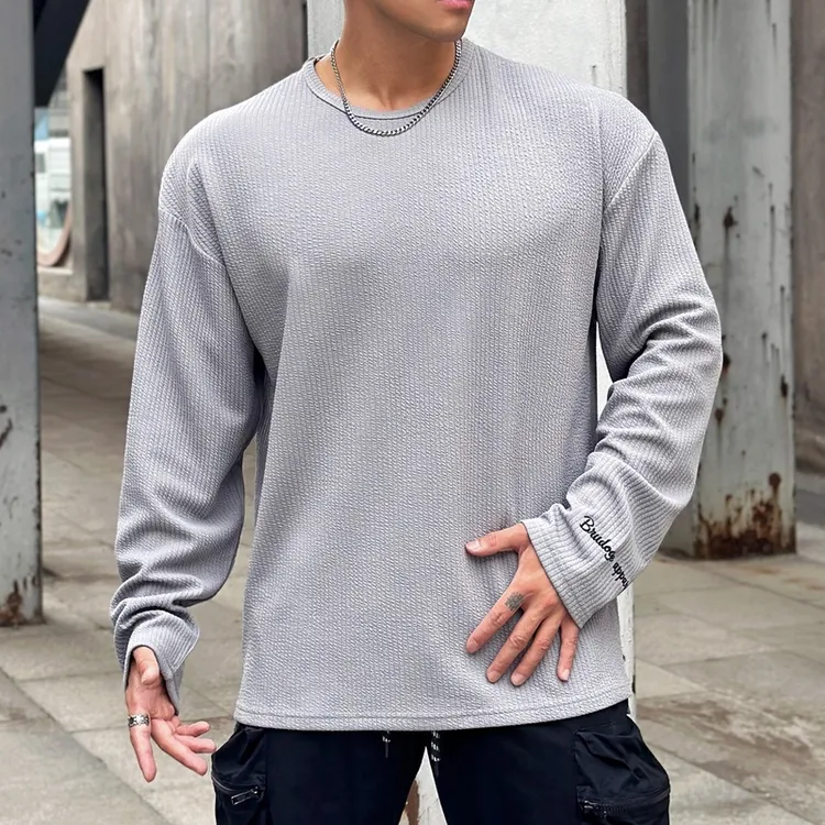 运动长袖宽松T恤2023新款男健身训练套头上衣透气秋冬跑步打底衫