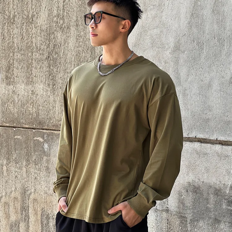 运动t恤男女款长袖健身宽松训练衣服棉质透气打底衫圆领跑步上衣