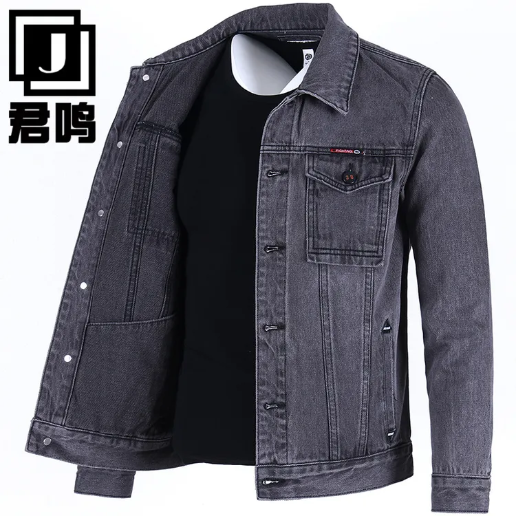 纯棉牛仔外套男装宽松夹克大码2025秋季中年男士牛仔衣服加绒加厚