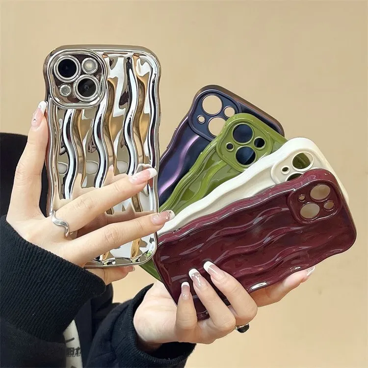 ins简约电镀银水波纹iphone14promax手机壳苹果13/12女11软保护套