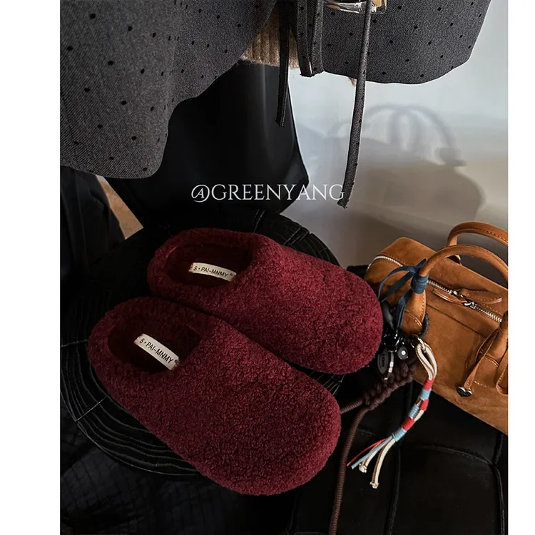 老羊家~包头毛毛半拖鞋女外穿秋冬季2025新款一脚蹬厚嘟嘟棉拖鞋