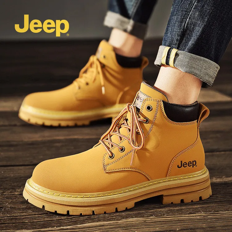 JEEP/吉普马丁靴男潮流春季中帮工装大黄靴头层皮英伦风马丁靴子
